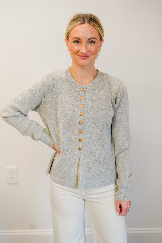 Gold Button Cardigan in Grey